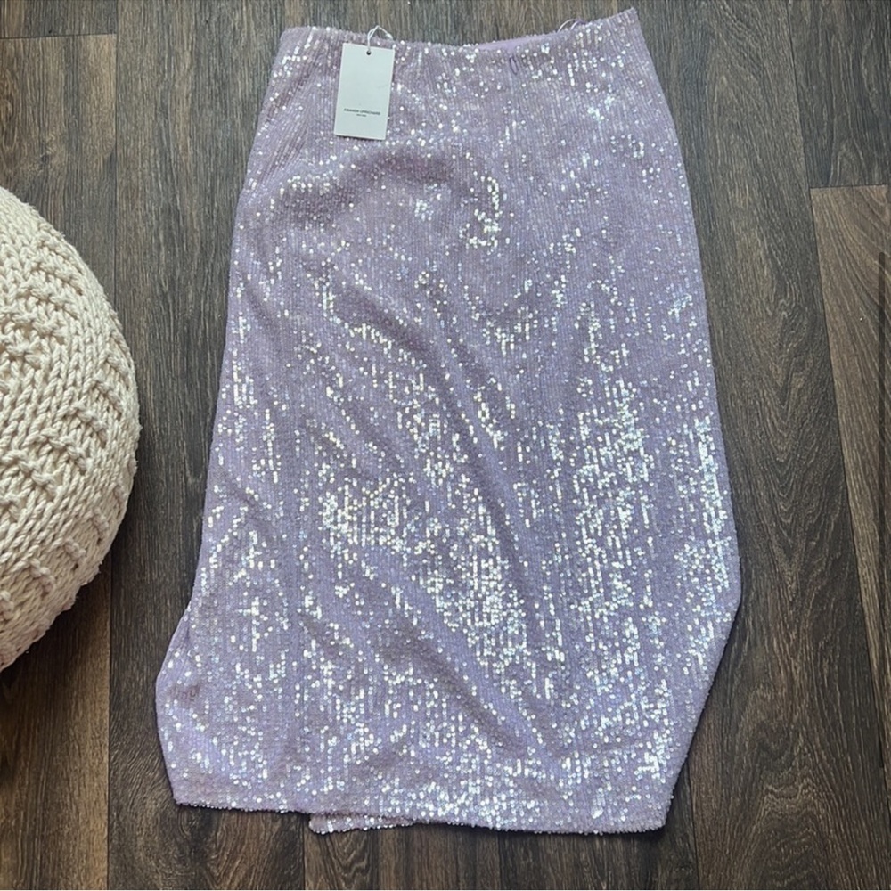 NWT Amanda Uprichard Lilac Sequin Midi Skirt